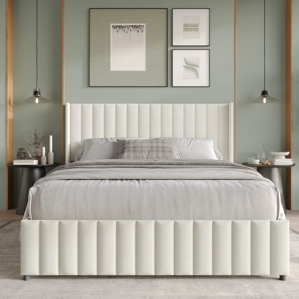 CraftPorch Minimalist Wingback Platform Lift Up Storage Bed