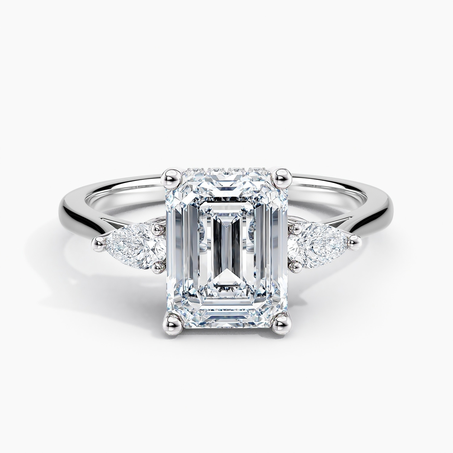 Auriya 14K Gold Lab Grown Diamond Emerald Cut Petite Modern Three Stone Hidden Halo Engagement Ring 1.27 - 5.27ct. tw. (E-F, VS)