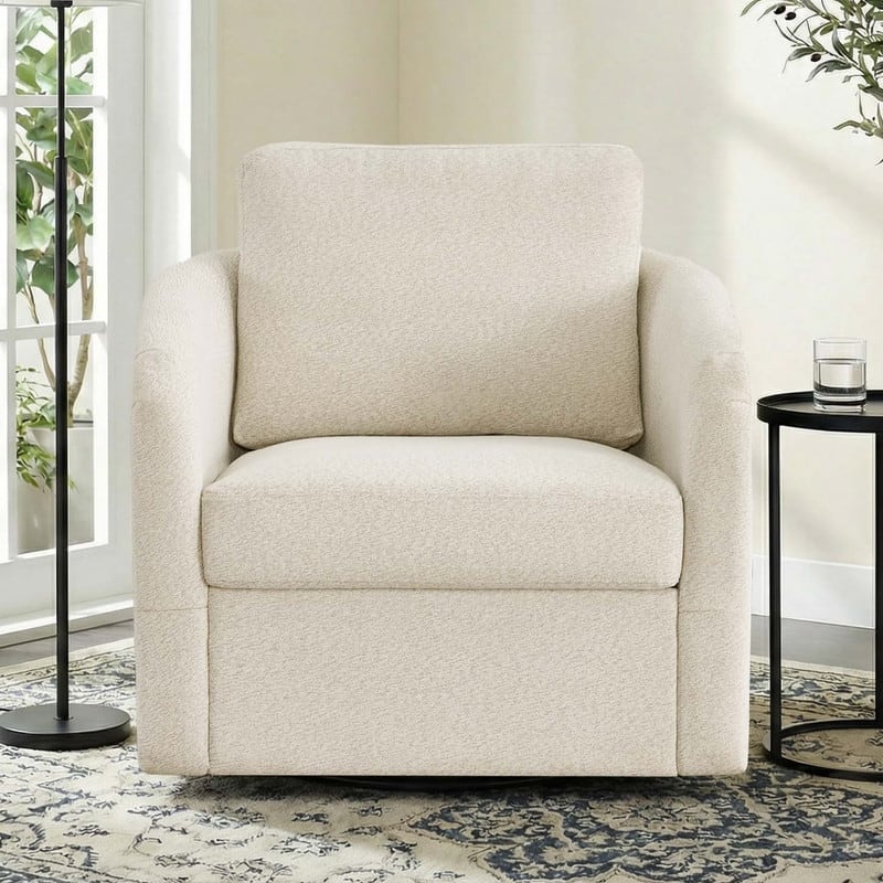 Spruce & Spring Modern Upholstered Swivel Barrel Accent Chair with Ottoman & Removable Slipcover
