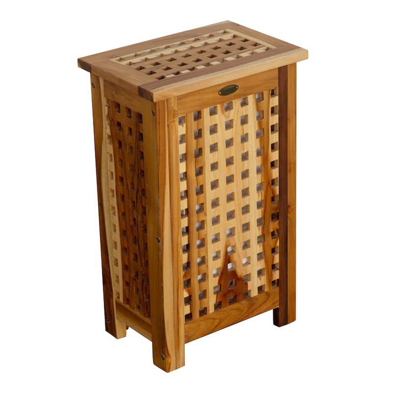 EcoDecors Solid Teak Lattice Apartment Hamper with Laundry Bag in EarthyTeak Finish