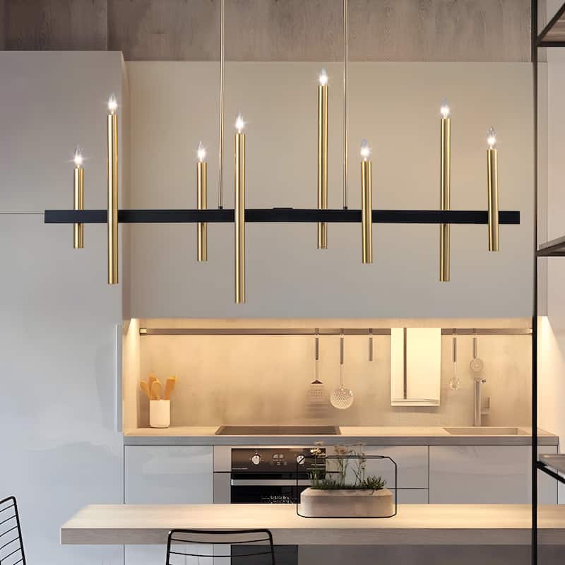FTL 8-Light Linear Black and Gold Chandelier - N/A