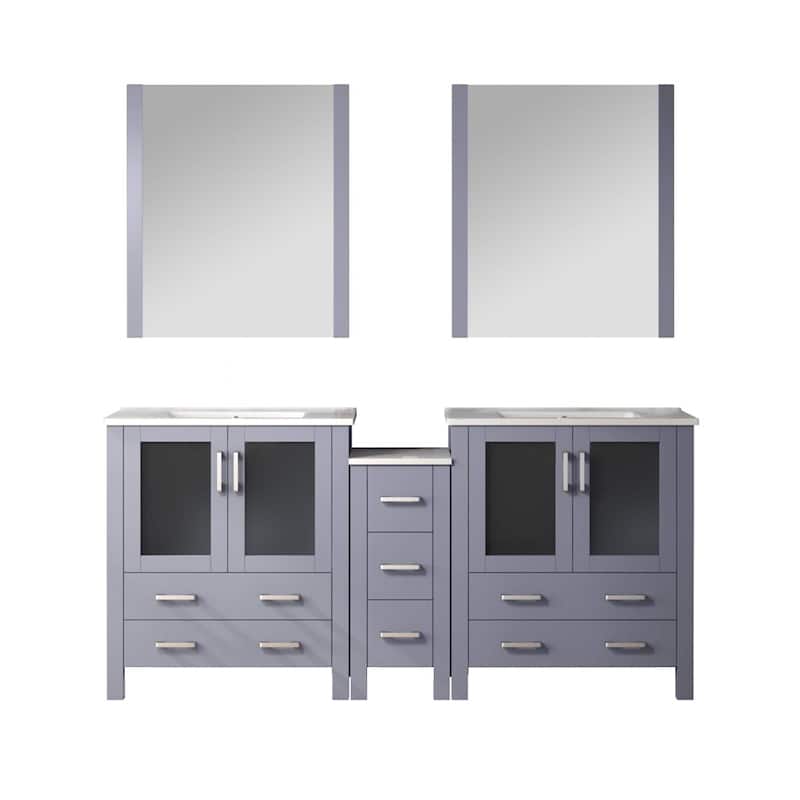 Volez Double Bath Vanity with Side Cabinets, White Ceramic Top and Mirrors