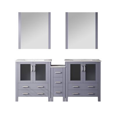 Volez Double Bath Vanity with Side Cabinets, White Ceramic Top and Mirrors