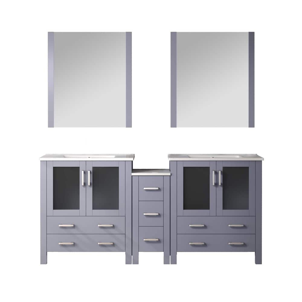 Volez Double Bath Vanity with Side Cabinets, White Ceramic Top and Mirrors