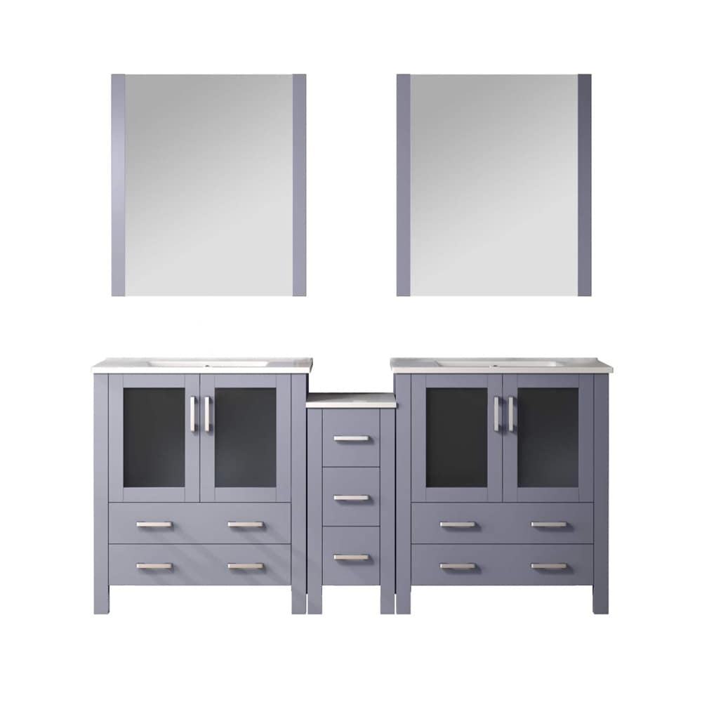 Volez Double Bath Vanity with Side Cabinets, White Ceramic Top and Mirrors