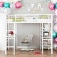 preview thumbnail 2 of 8, Full Size Loft Metal Bed with 3 Layers of Shelves and Desk, Stylish Metal Frame Bed with Whiteboard,Easy Assembly,White