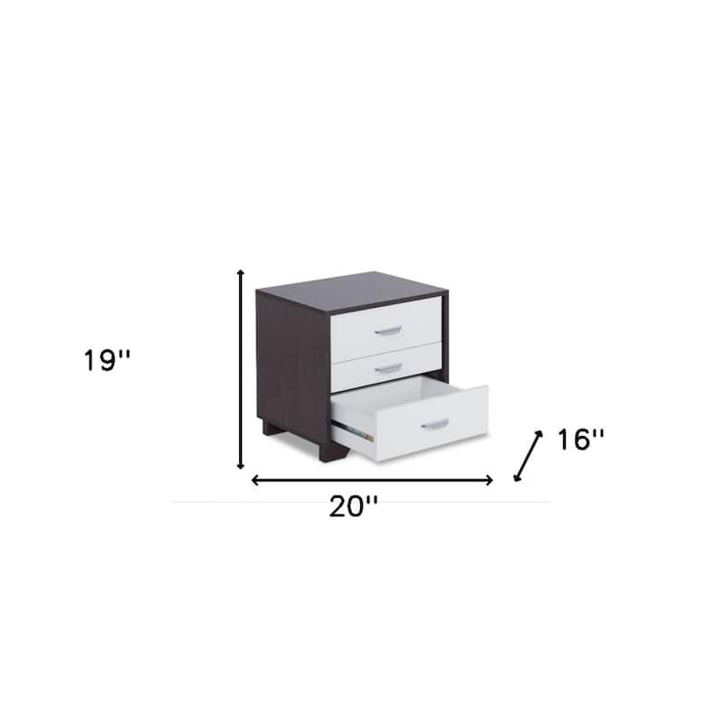 Brown-White Wood 3-Drawer Rectangular Nightstand with Top Contemporary Style