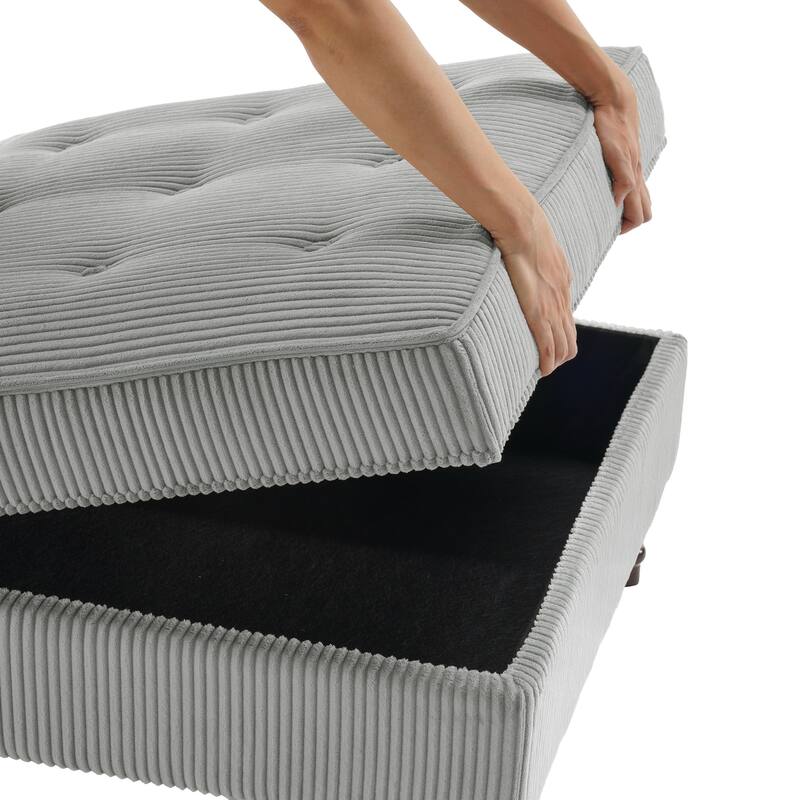 31.78" W Oversized Square Upholstered Storage Ottoman with Wooden Tray