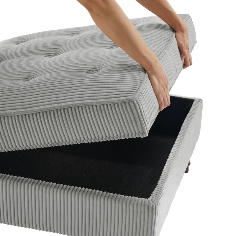 Corduroy Flip Top Dual-Use Storage Ottoman Coffee Table
