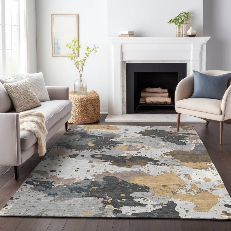Machine Washable Indoor/Outdoor Modern Splatter Chantille Rug