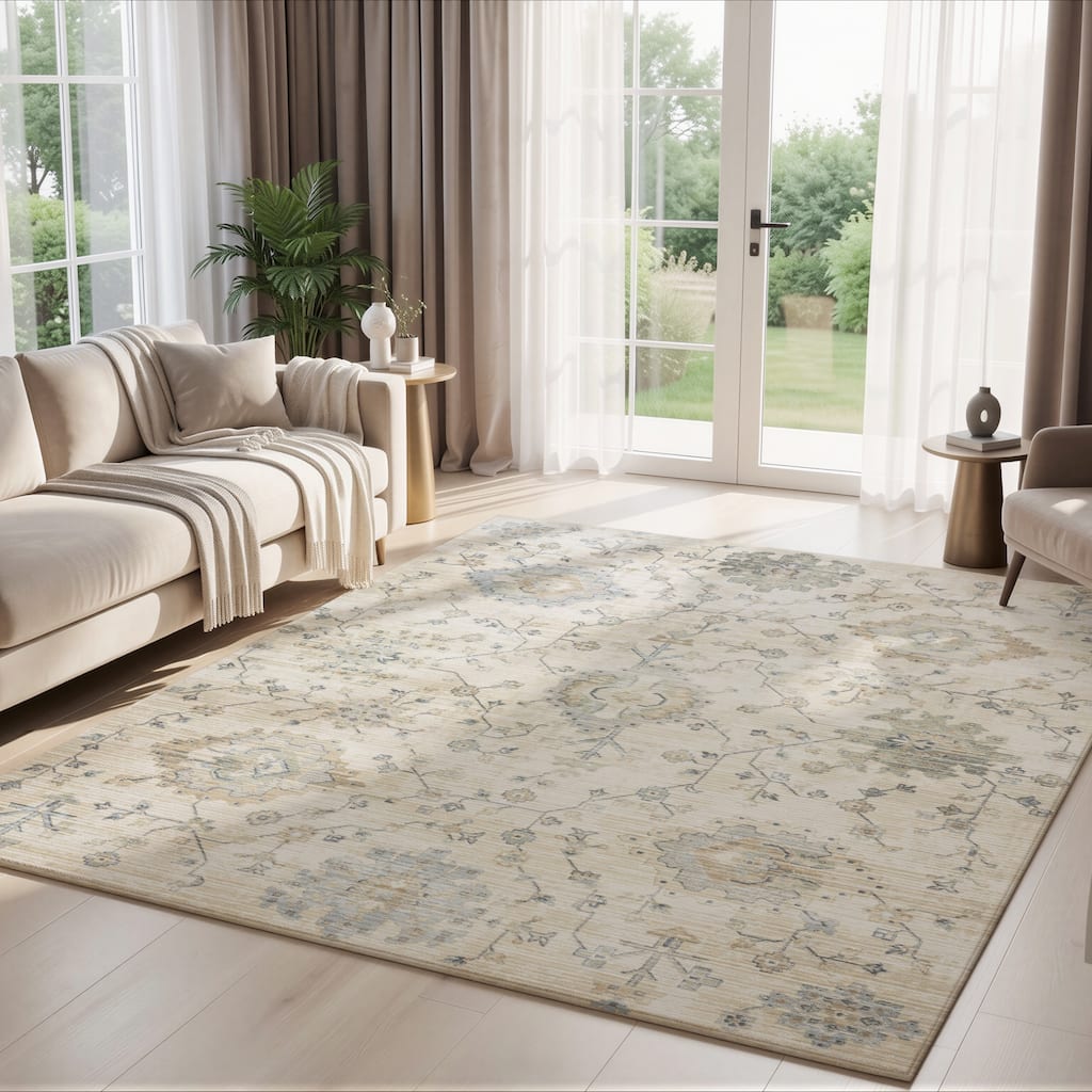 KALATY Chateau Cream Floral Lattice Area Rug