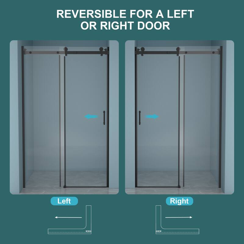48"W x 76"H Black Stainless Steel Single-Slide Shower Door with 8mm Tempered Glass – Walk-Through Opening