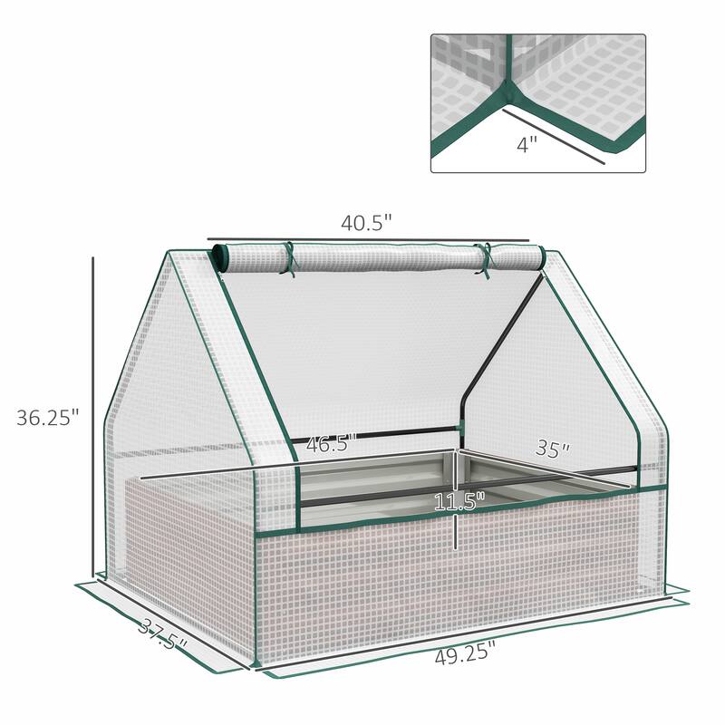 Outsunny Raised Garden Bed with Mini Greenhouse, Galvanized Outdoor Planter Box with Cover, for Herbs and Vegetables
