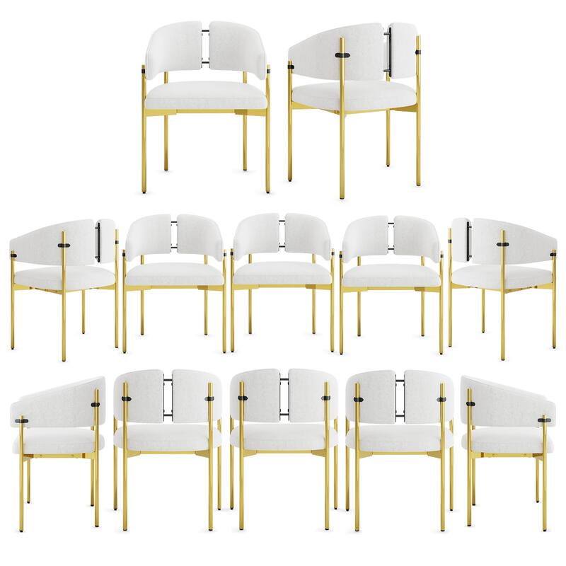Classic and Luxurious Barrel Dining Chairs with Arms - Set of 12 - Polished Gold And White
