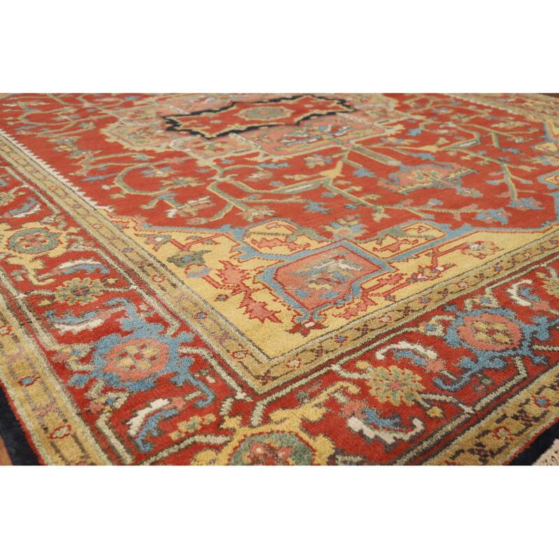 Hand Knotted Oriental 100% Wool Carpet Traditional Floral Red Heriz (serapi) Area Rug - 10' 1'' X 7' 11''