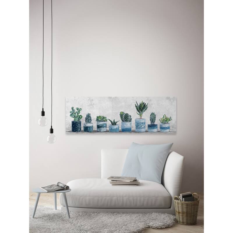 'Succulents in Blue Pots' Painting Print on Wrapped Canvas