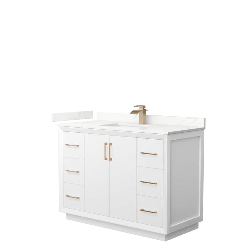 Strada 48-inch Single Vanity, Quartz Top - White, Bronze Trim, Giotto Quartz Top
