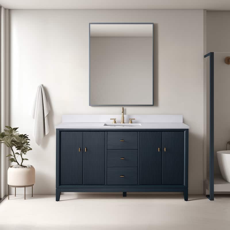 Vanity Art 60" Freestanding Bathroom Vanity with Engineered Marble Top and Sink - 60"/Golden Brushed - Vintage Spruce Blue