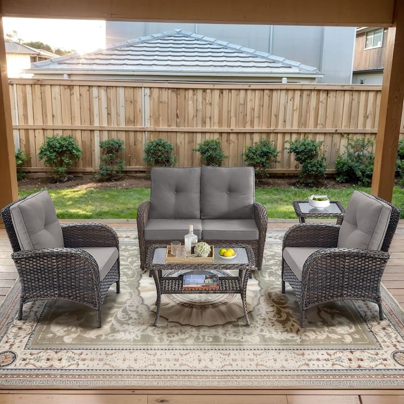 Gymojoy Outdoor Wicker Patio Furniture Loveseat Glider Set