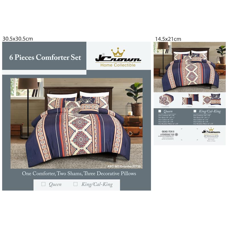Shatex Evonne 6 Pieces Bedding Comforter Set All-season Reversible Bed in a Bag - King