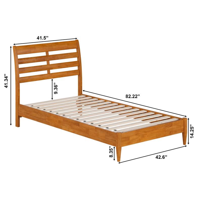 Solid Wood Low Profile Platform Bed - Twin Size, Light Toffee Finish, Modern Bedroom Furniture