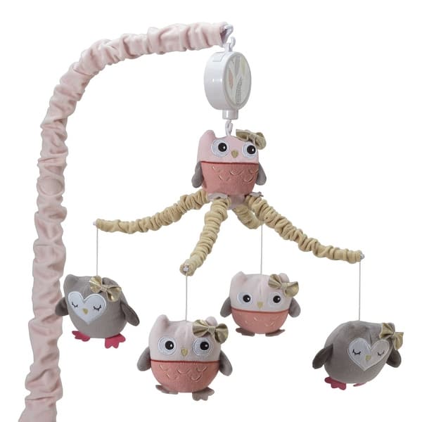 slide 2 of 4, Lambs & Ivy Family Tree Pink/Gray/Tan Owl Musical Baby Crib Mobile