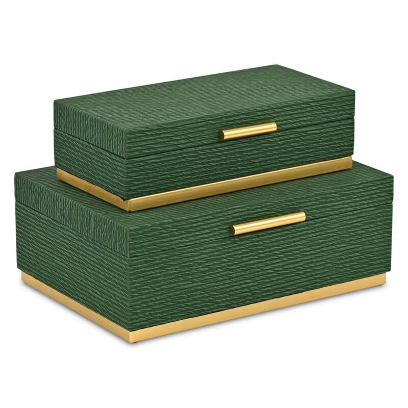 Retro Striped Rectangular Nesting Boxes - 11.75" - Green and Gold - Set of 2