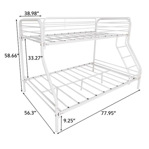 Twin Over Full Metal Bunk Bed, Heavy Duty Bunk Beds Frame w/ Upper-Level Guardrail and Ladders Suitable for Kids/Teen, White