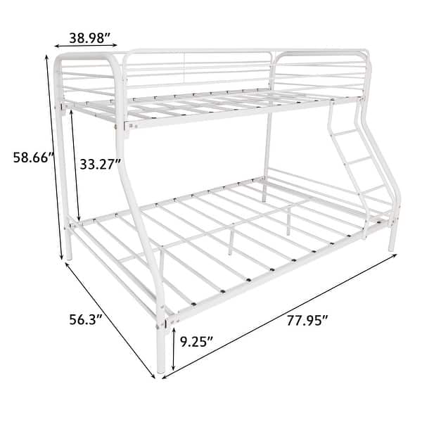 dimension image slide 1 of 2, Twin-over-Full Metal Heavy Duty Bunk Bed, Easy Assembly with Enhanced Upper-Level Guardrail