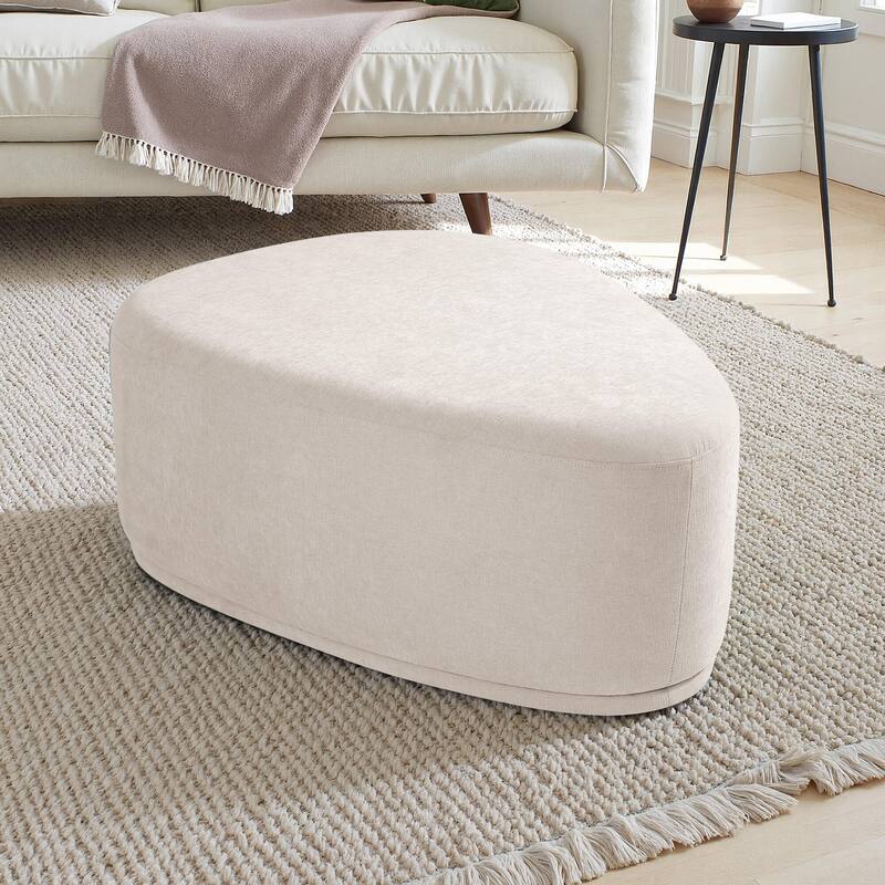 43" Rounded Triangle Upholstered Ottoman, Oversize Fabric Ottoman Footstool