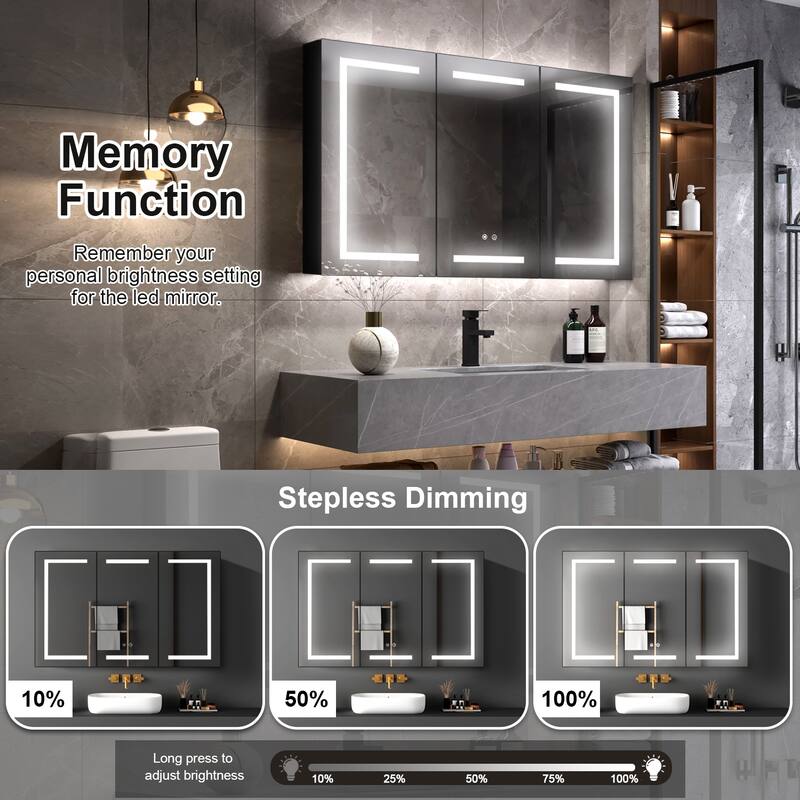 48" X 30" LED Mirror Medicine Cabinet with Lights,Aluminium,Matte Black - N/A