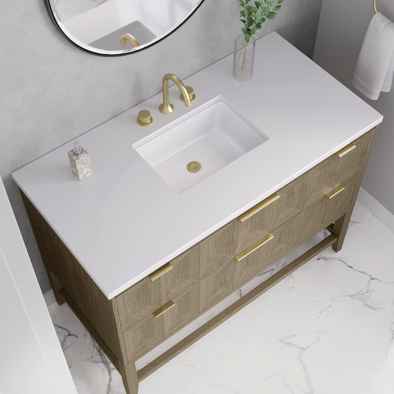James Martin Vanities Emmeline 48" Single Vanity, Pebble Oak - White Zeus