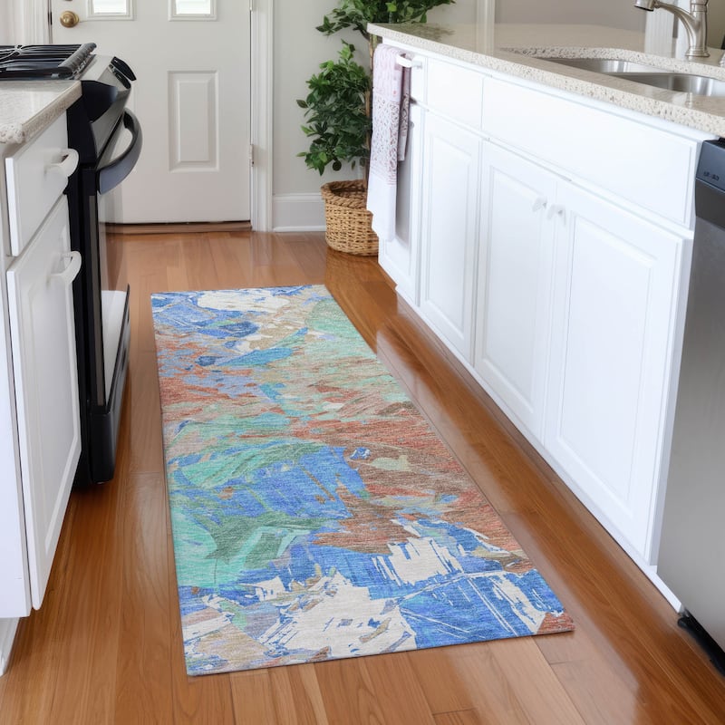 Premium Washable Super Soft Modern Brushstrokes Mayfield Rug - Coral - 2'3" x 7'6"