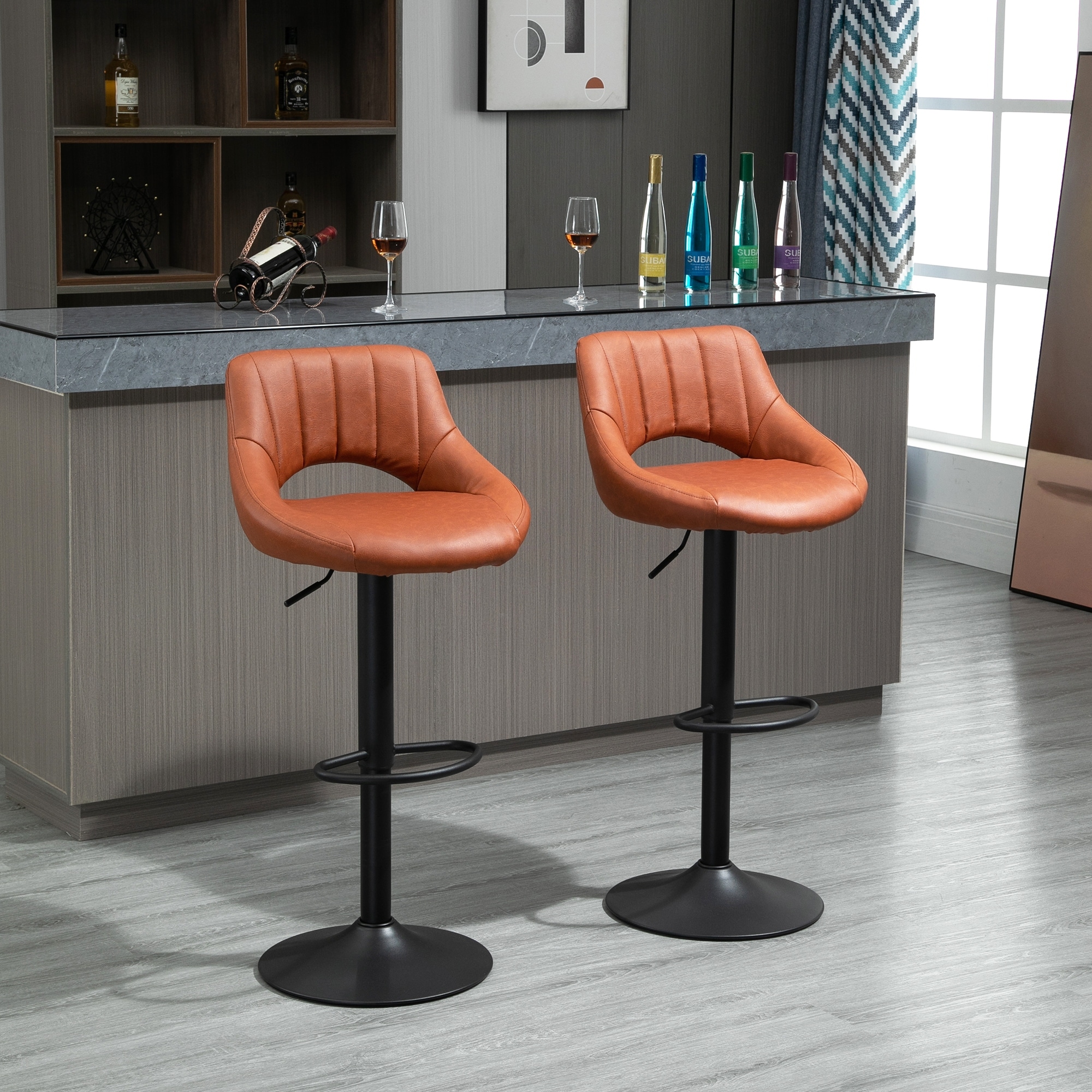 HOMCOM Modern Bar Stools Set of 2 Swivel Bar Height Chairs
