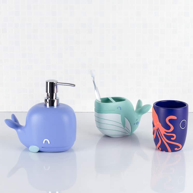 Whales 3pc Set Lotion Pump/Toothbrush Holder/Tumbler - 3pc bath accessory set