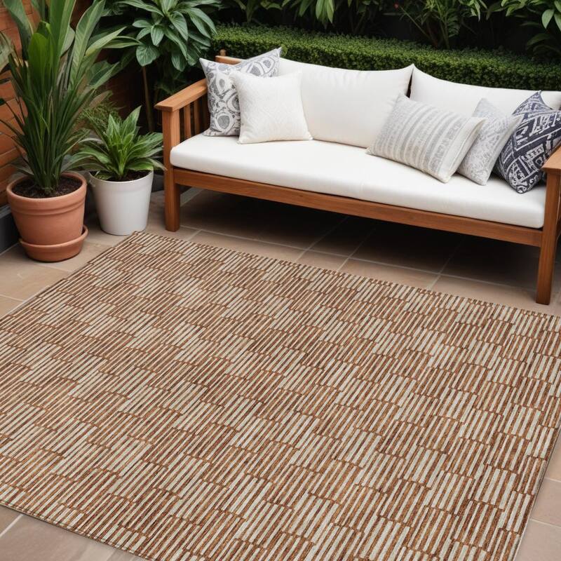 HomeRoots Geometric Transitional Rectangle Outdoor Rug - 9' X 12'