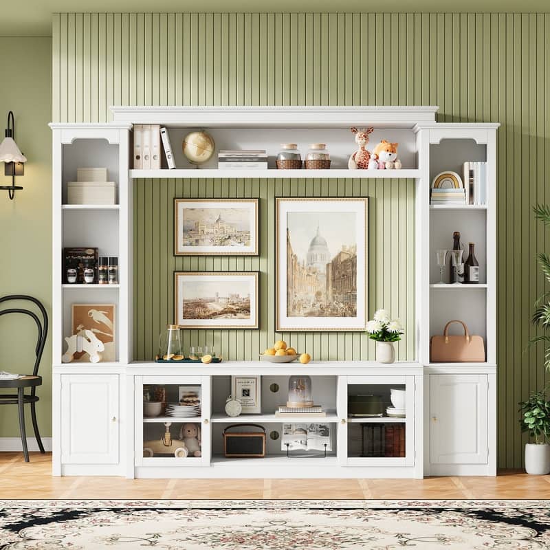 Modern Entertainment Center Wall Unit for TVs up to 65",70.87" TV Console Unit with Bookshelves & Tempered Glass Doors