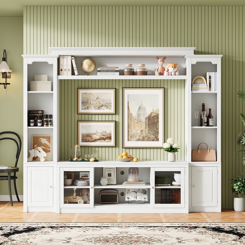 Modern Entertainment Center Wall Unit for TVs up to 65",70.87" TV Console Unit with Bookshelves & Tempered Glass Doors