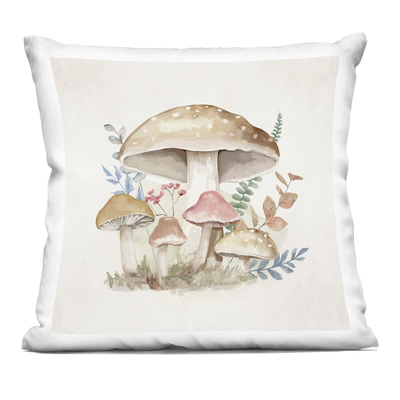 Stupell Neutral Cottage Mushrooms Decorative Printed Throw Pillow Design by Mollie B. - Accent - Polyester - Beige - Single