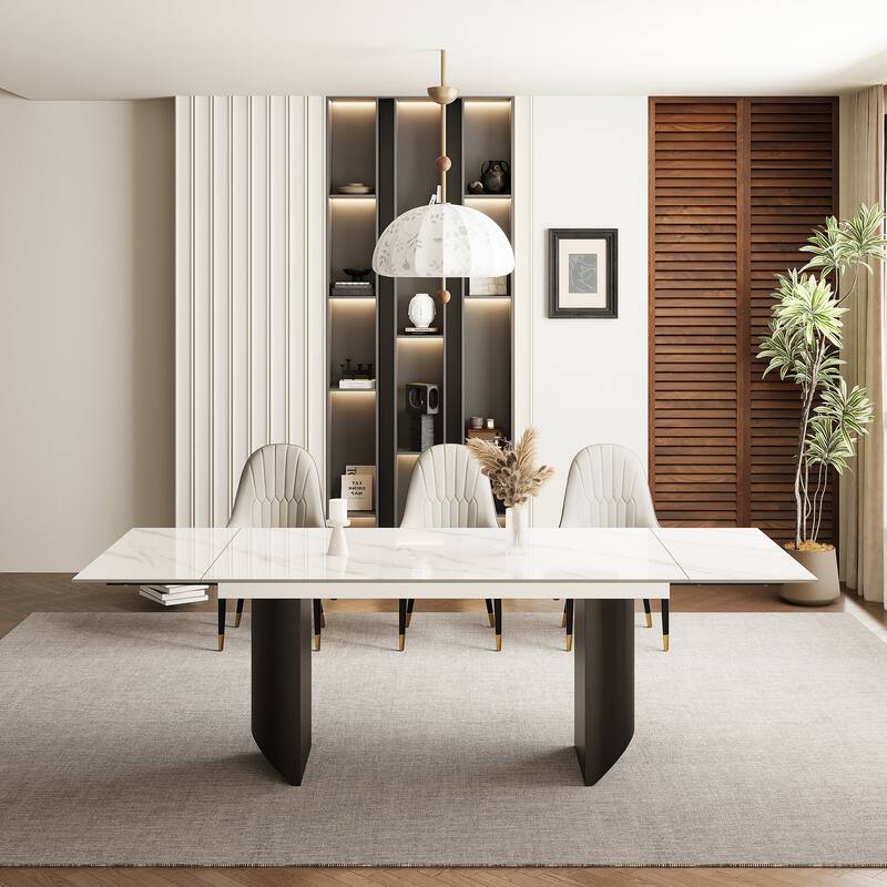9 - Piece 94.48'' Extendable Sintered Stone Dining Table with 8 Chairs Dining Set