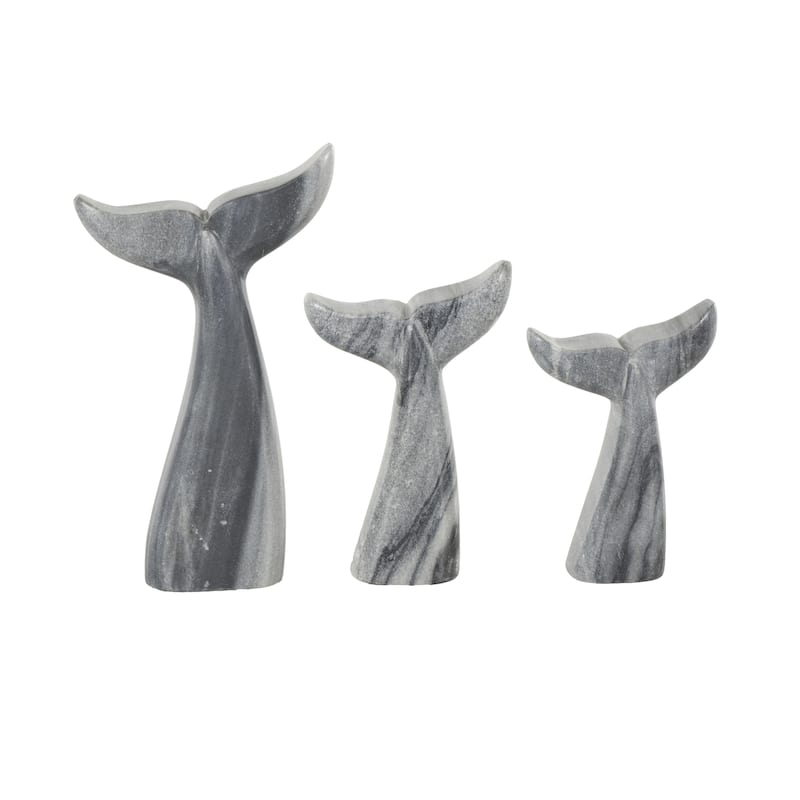 Marble Whale Tail Decorative Sculpture - Set of 3 White or Gray - Roche River Decor