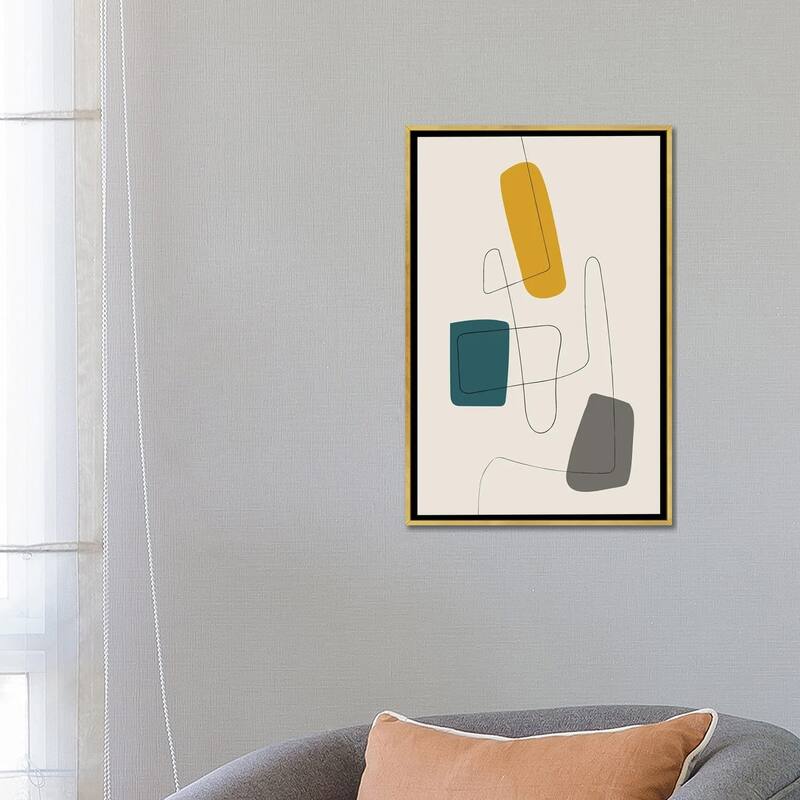 iCanvas "Minimalist Line Mustard Teal Gray" by EmcDesignLab Framed Canvas Print