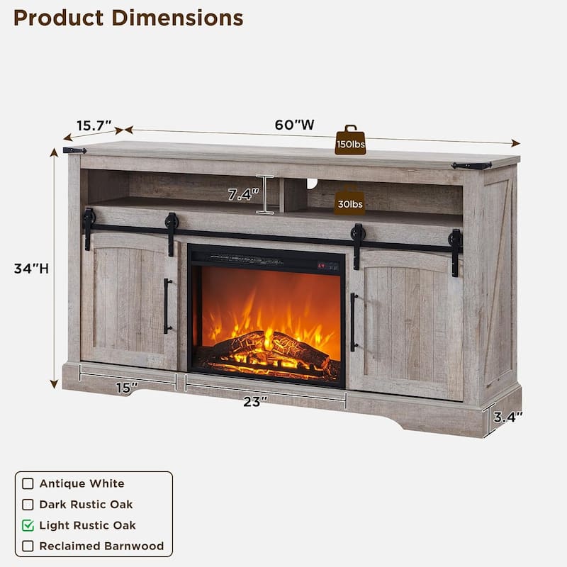 Farmhouse Fireplace TV Stand, Entertainment Center w/ Arched Door