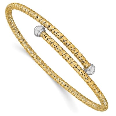 Curata 3mm 14k Two tone Gold Polished Sparkle Cut Flexible Cuff Stackable Bangle Bracelet