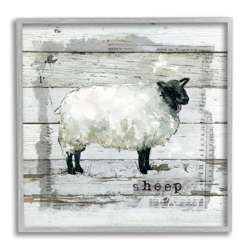 Stupell Charming Country Sheep Book Collage Rustic Pattern Framed Wall Art - Grey - 17 x 17 - Grey