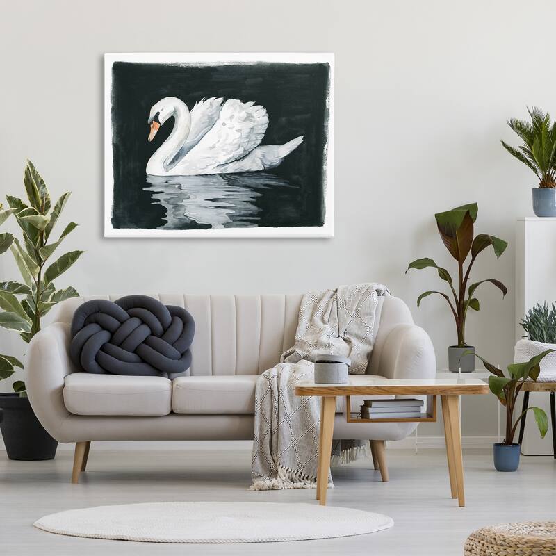 Stupell Beautiful Swan Black Reflection Canvas Wall Art by Grace Popp