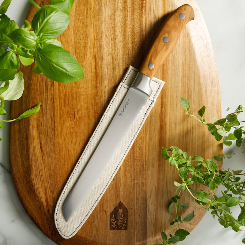 Bloomhouse 8 Inch German Steel Bread Knife W/ Italian Olive Wood Forged Handle