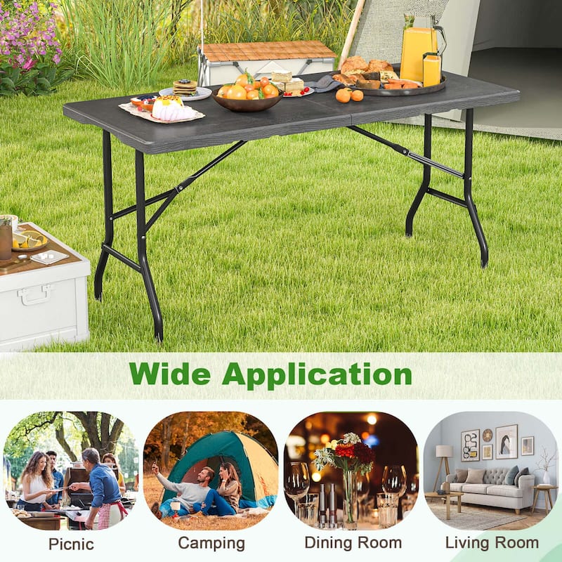 Costway 5 ft Folding Picnic Table Outdoor Dining Table with Rattan - See Details