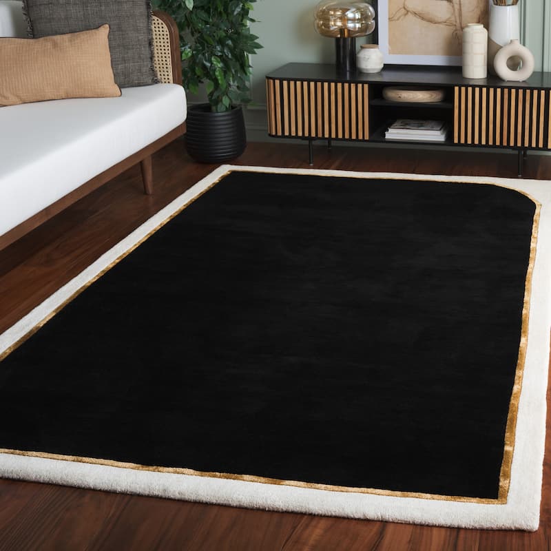 SAFAVIEH Handmade Fifth Avenue Abla Border Design Wool Rug - Black - 6' x 9'