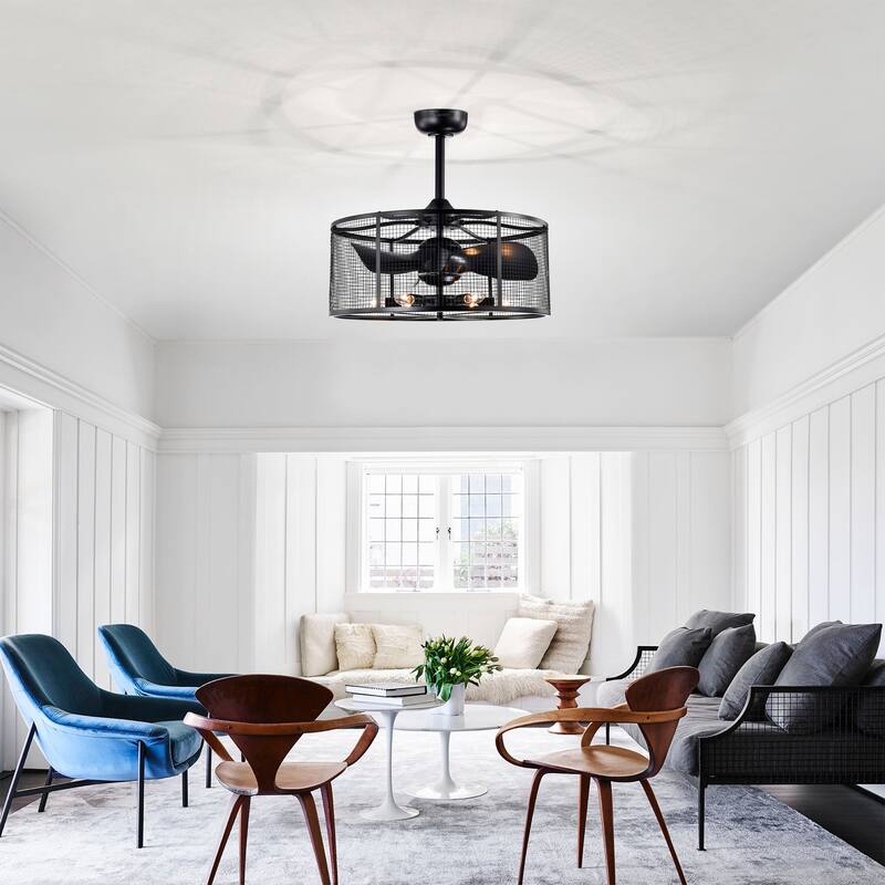 23 Inch Matte Black 6-Light 3-Blades Ceiling Fandelier w Remote